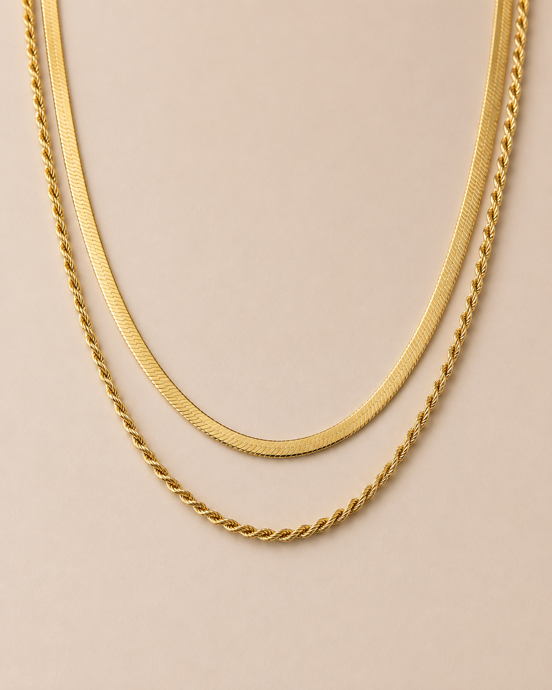 Herringbone & Rope Double Necklace