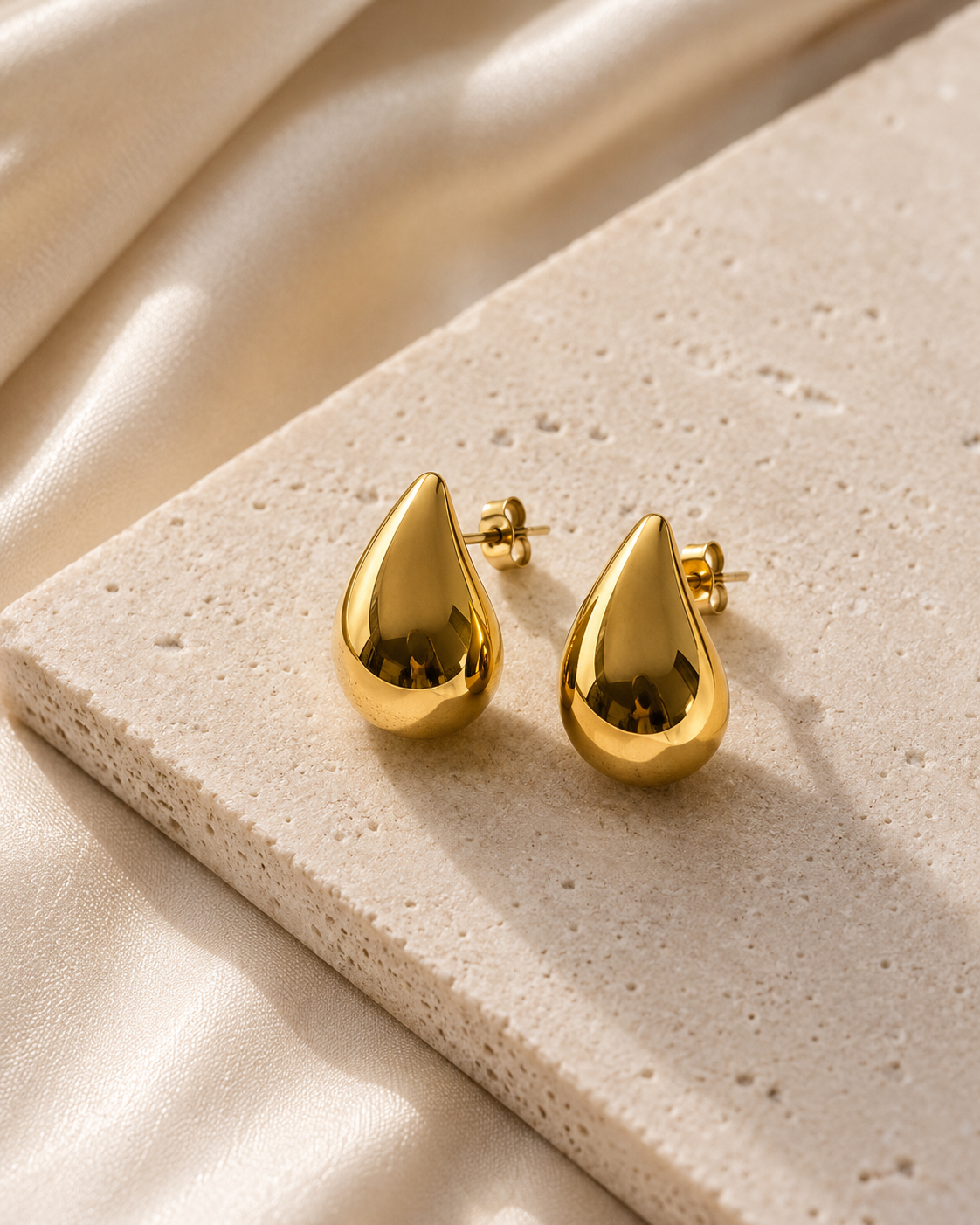 Teardrop Gold Stud Earrings